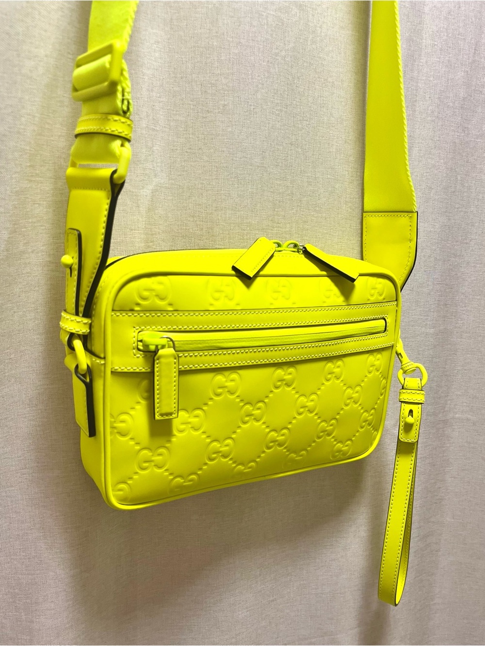 Gucci $2600 GG Monogram Embossed Waterproof Leather Crossbody Camera Bag